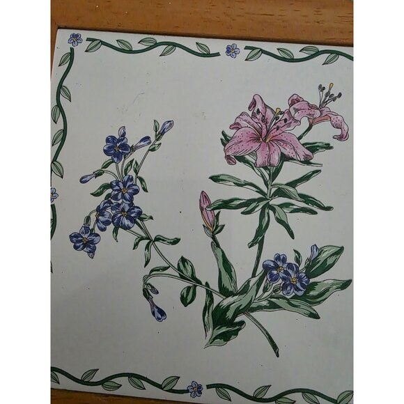 Thomson Floral Garden Ceramic Tile Trivet With Wooden Frame - Floral Design - - Picture 2 of 5